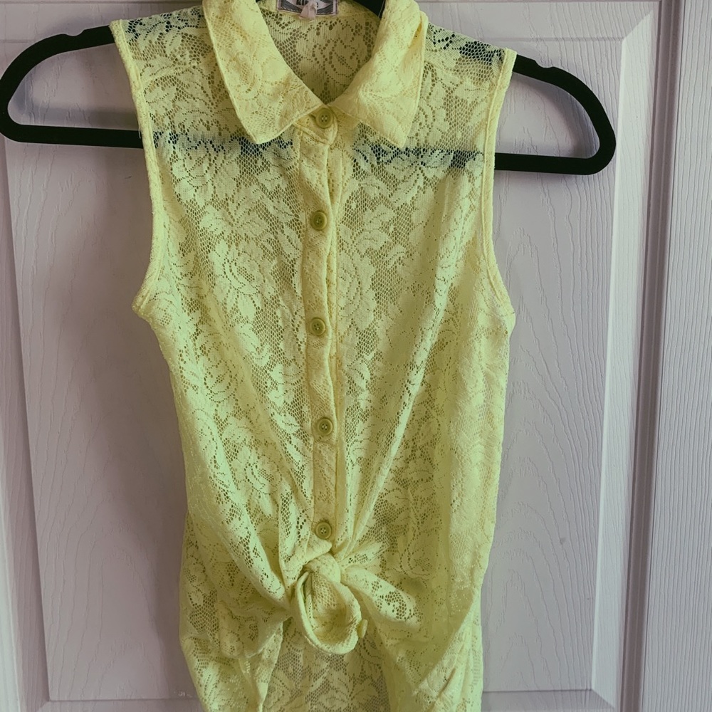 Neon lace button up